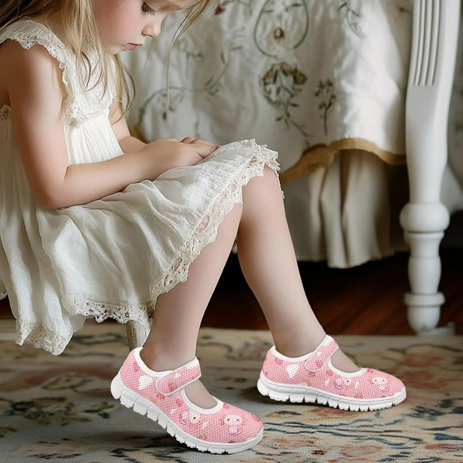 Girls Casual Shoes with Strap,Printed Sneaker for Toddlers Kids,Comfort Anti-Slip Walking Shoes for Indoor Outdoor