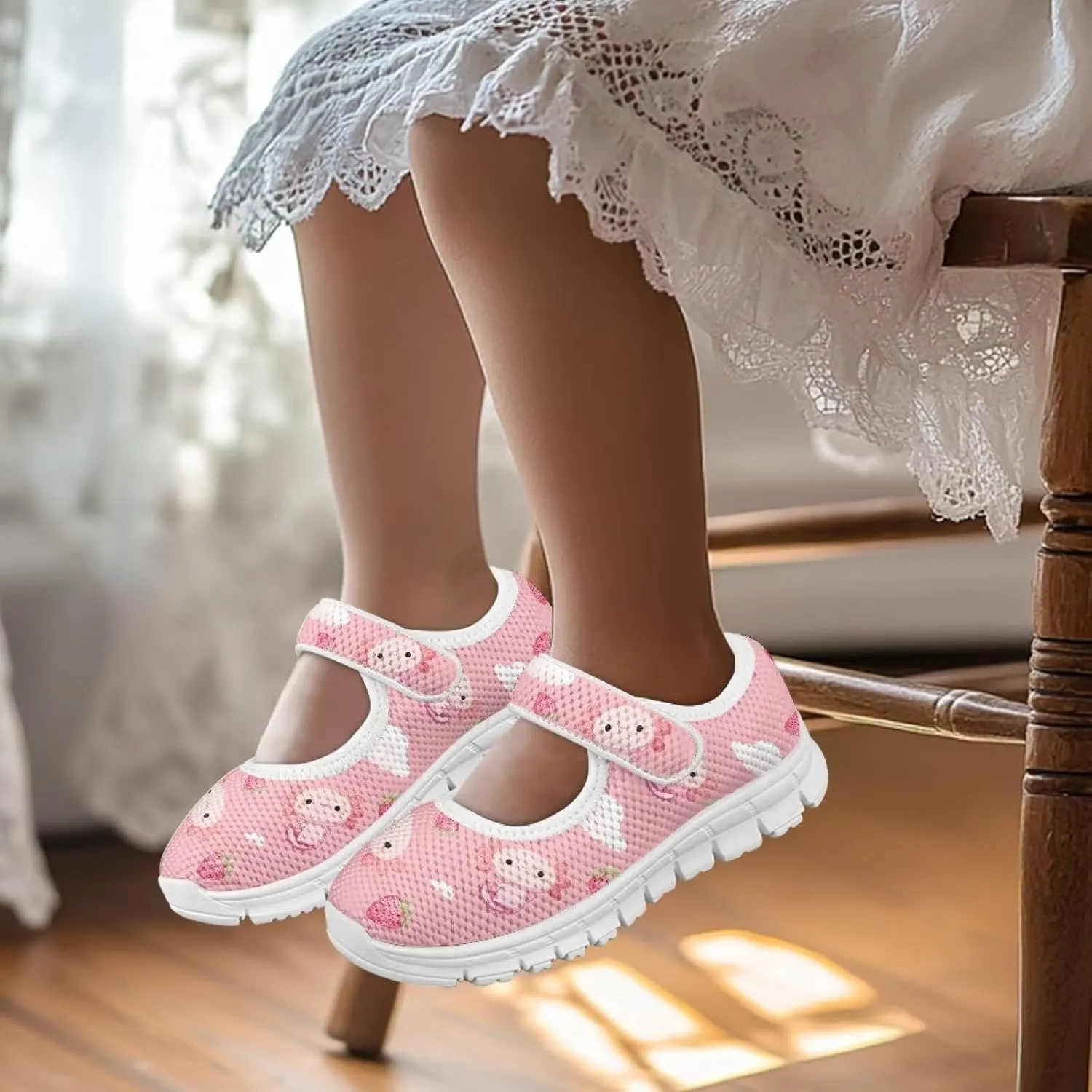 Girls Casual Shoes with Strap,Printed Sneaker for Toddlers Kids,Comfort Anti-Slip Walking Shoes for Indoor Outdoor