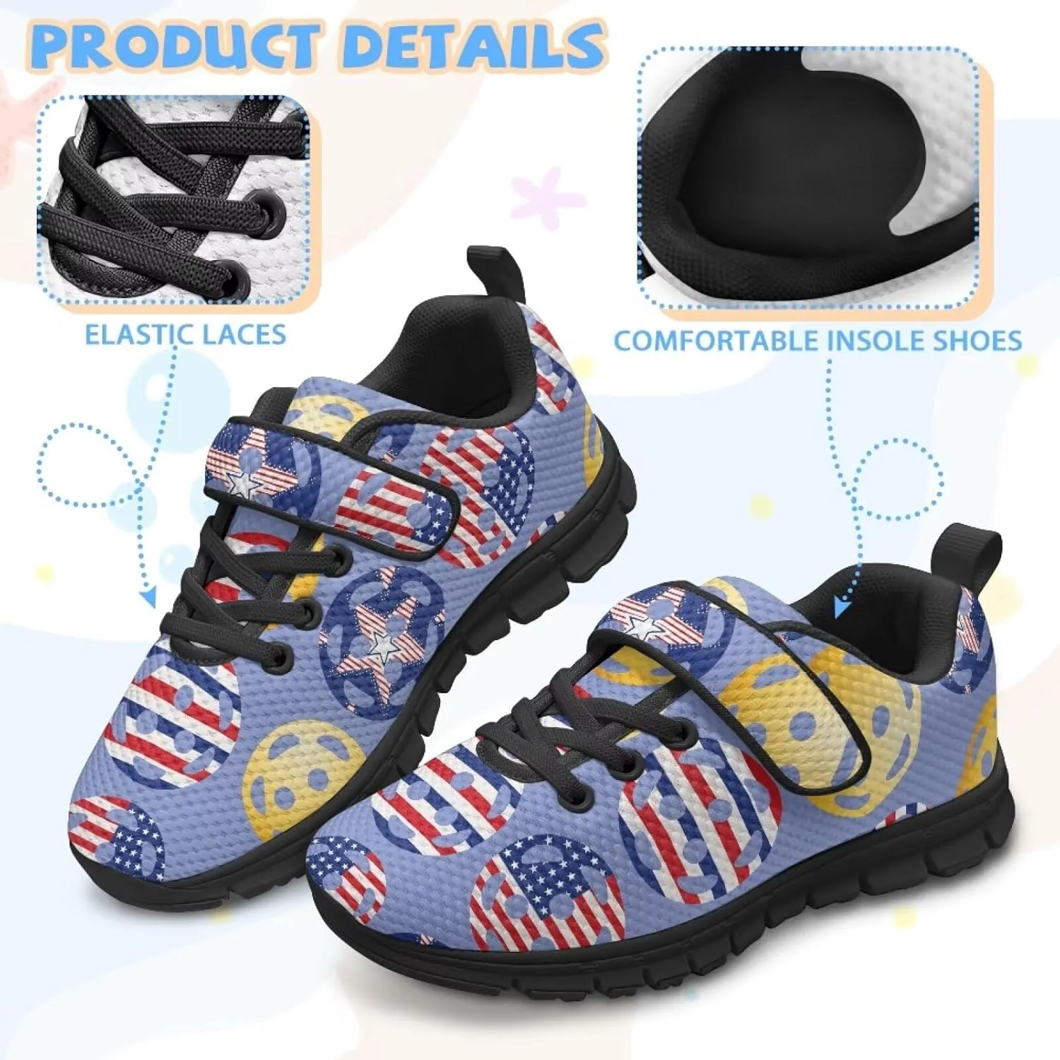 Girls Pickleball Sneaker,Boys Non-Slip Spring Outdoor Sneakers,Children's Single Buckle Sneakers with Black Sole