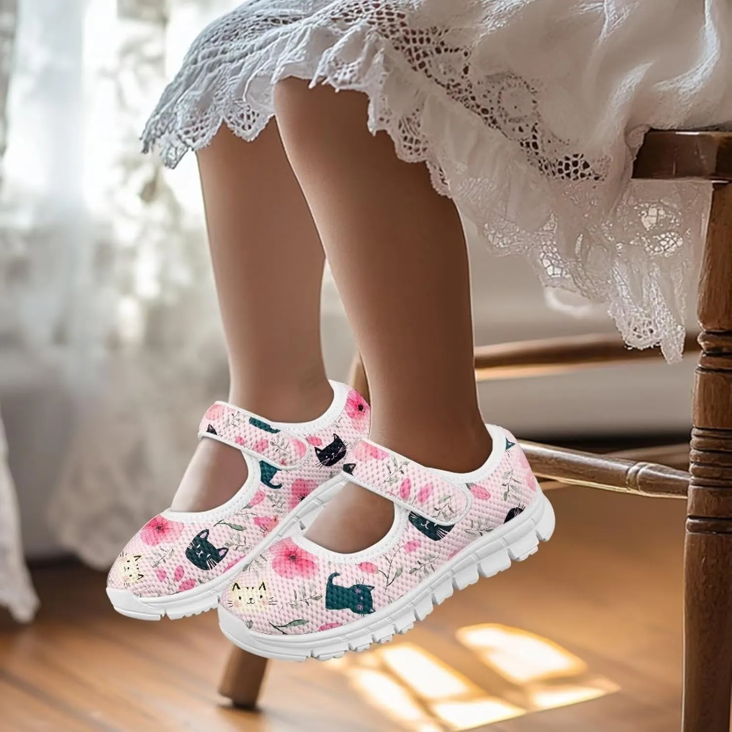Girls Single Buckle Shoes,Kids Slip On Indoor Outdoor Shoes,Cartoon Mary Jane Flats Shoes for Girls Party