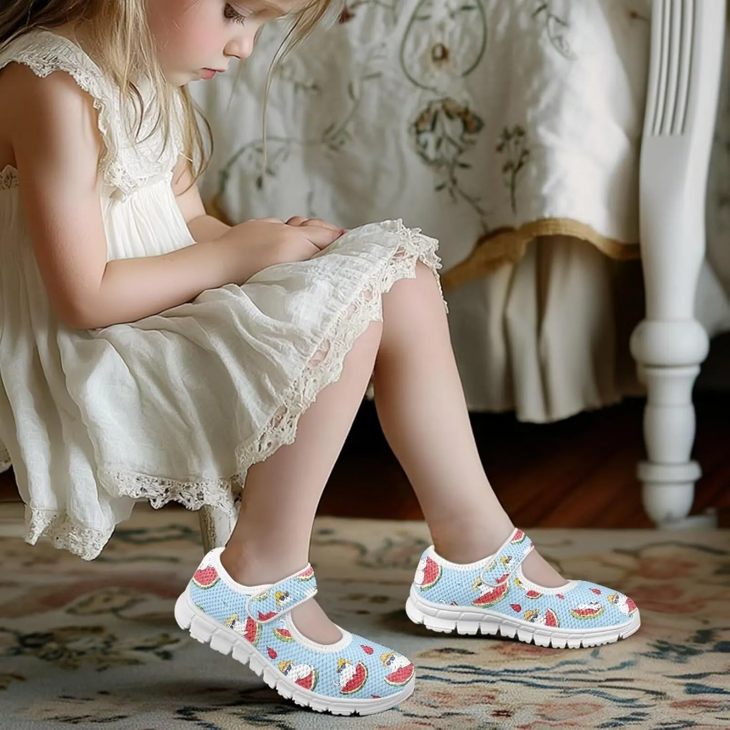 Girls Single Buckle Shoes,Kids Slip On Indoor Outdoor Shoes,Cartoon Mary Jane Flats Shoes for Girls Party