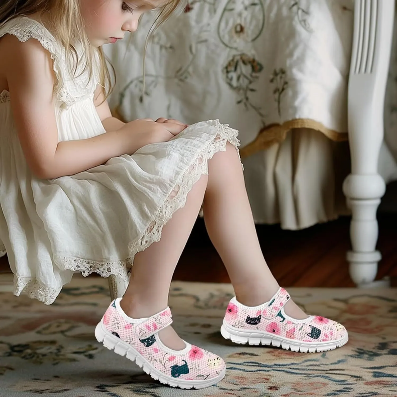 Girls Single Buckle Shoes,Kids Slip On Indoor Outdoor Shoes,Cartoon Mary Jane Flats Shoes for Girls Party