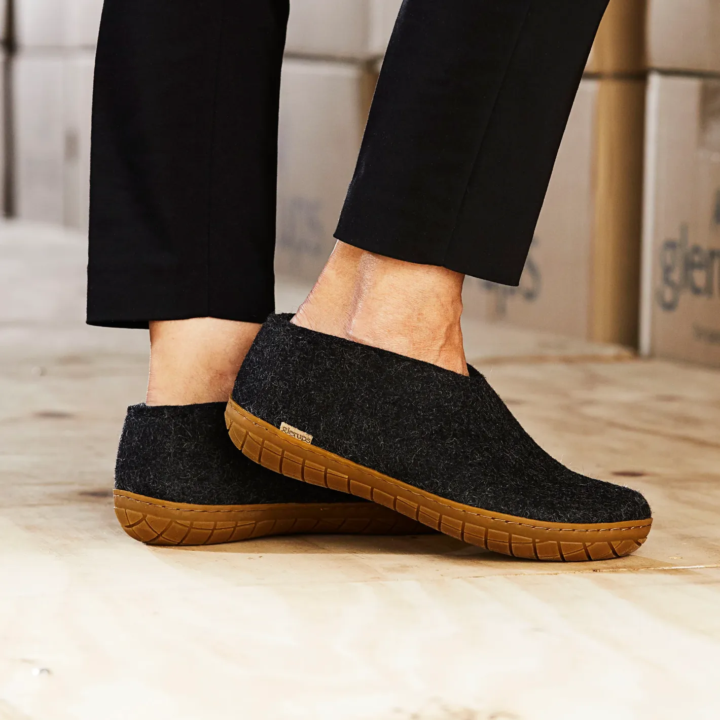 Glerups The Shoe Charcoal - Honey Rubber Sole