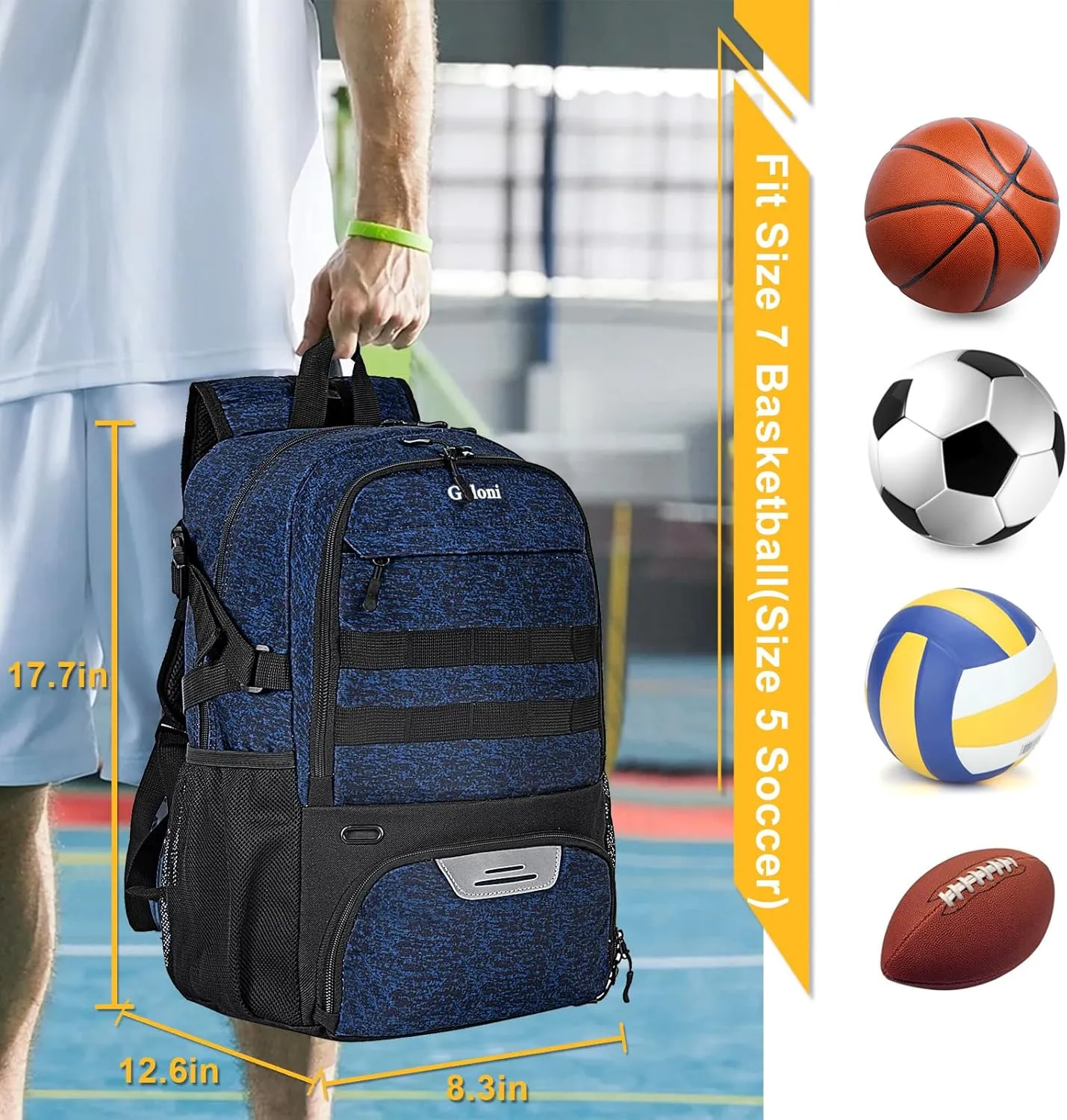 Goloni Basketball Backpack,Large Basketball Bag with Ball Compartment & Shoe Compartment,Sports Bag Fit Volleyball, soccer
