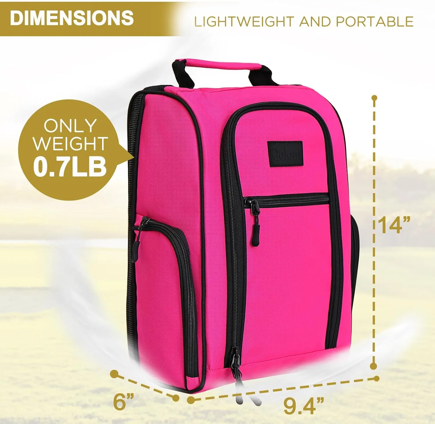 Goloni Golf Shoe Bag for Men & Women, Padded Travel Shoe Bag with Side Accessory Pockets,Sport Shoe Carrier for Golf Shoes,Socks,Tees & Balls,Durable & Lightweight Design (Pink)