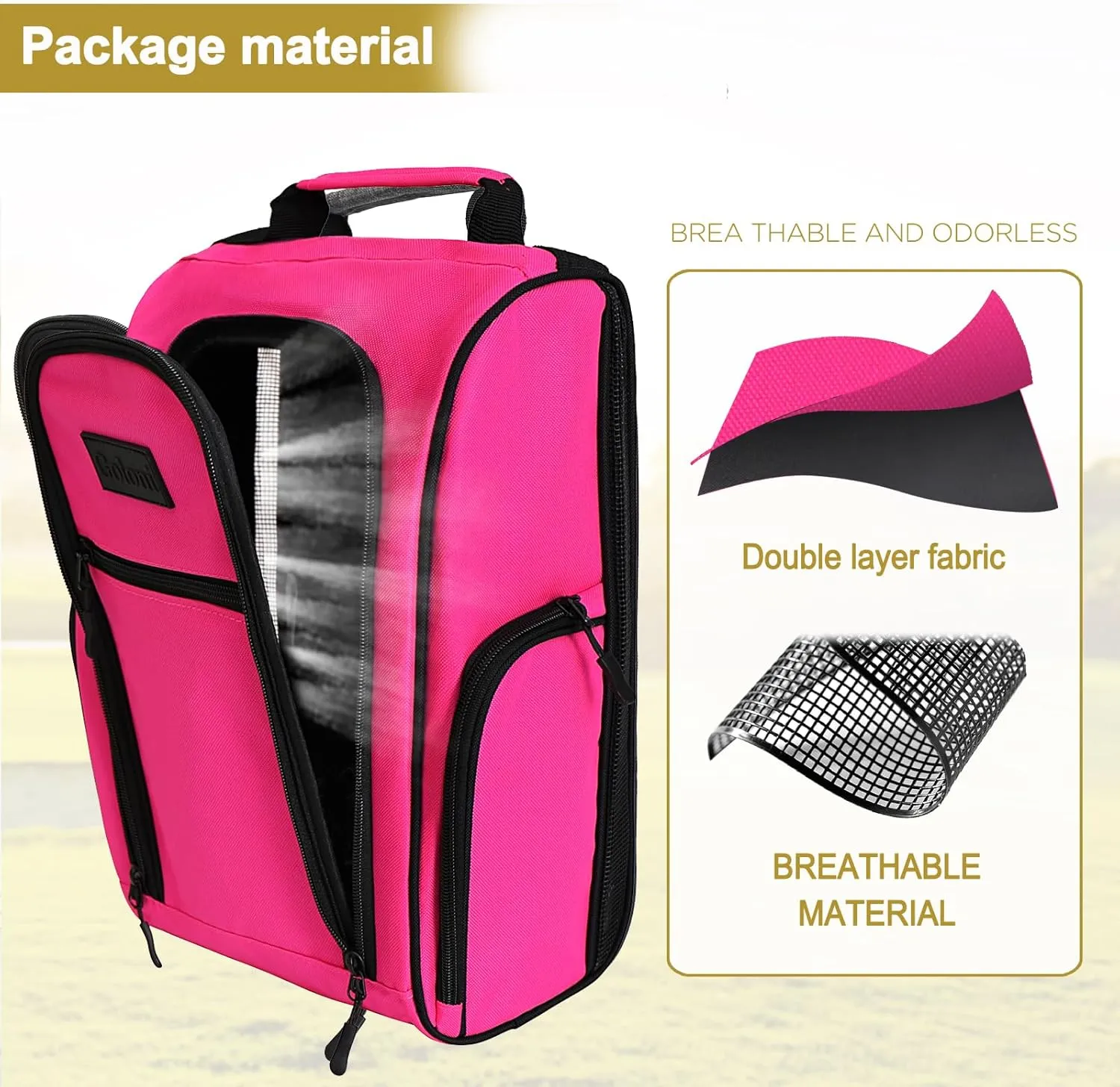 Goloni Golf Shoe Bag for Men & Women, Padded Travel Shoe Bag with Side Accessory Pockets,Sport Shoe Carrier for Golf Shoes,Socks,Tees & Balls,Durable & Lightweight Design (Pink)