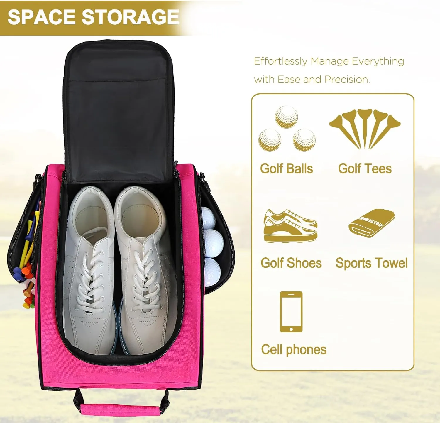 Goloni Golf Shoe Bag for Men & Women, Padded Travel Shoe Bag with Side Accessory Pockets,Sport Shoe Carrier for Golf Shoes,Socks,Tees & Balls,Durable & Lightweight Design (Pink)
