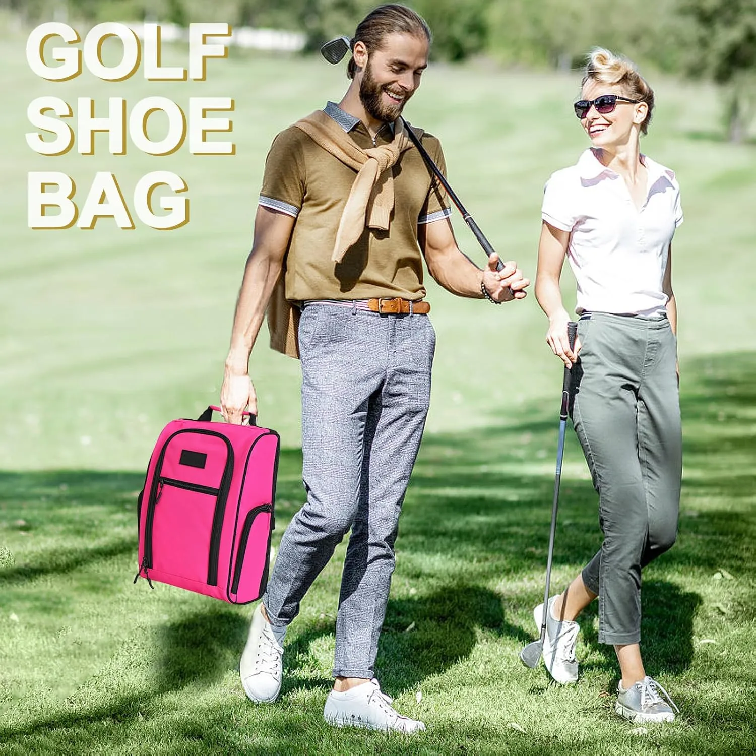 Goloni Golf Shoe Bag for Men & Women, Padded Travel Shoe Bag with Side Accessory Pockets,Sport Shoe Carrier for Golf Shoes,Socks,Tees & Balls,Durable & Lightweight Design (Pink)