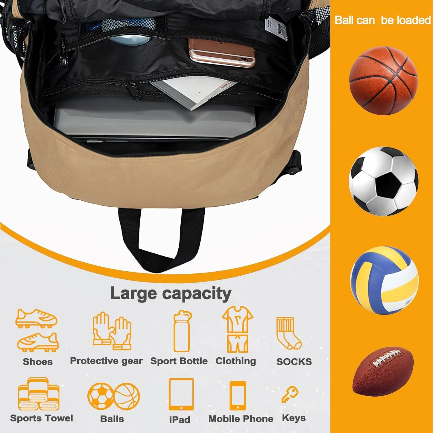 Goloni Soccer Backpack,Basketball Backpack with Ball Compartment & Shoe Compartment,Backpack for Basketball,Soccer