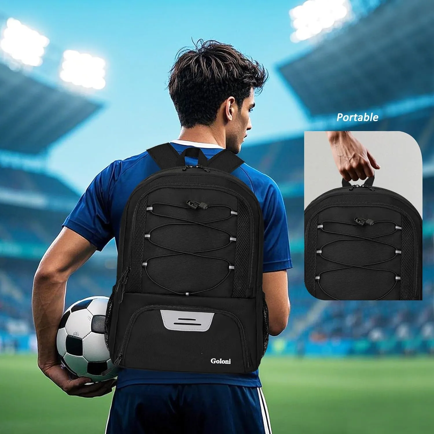 Goloni Soccer Bag, Basketball Bag with Ball Compartment & Shoe Compartment,Large Soccer Backpack for Basketball,Gym，Football