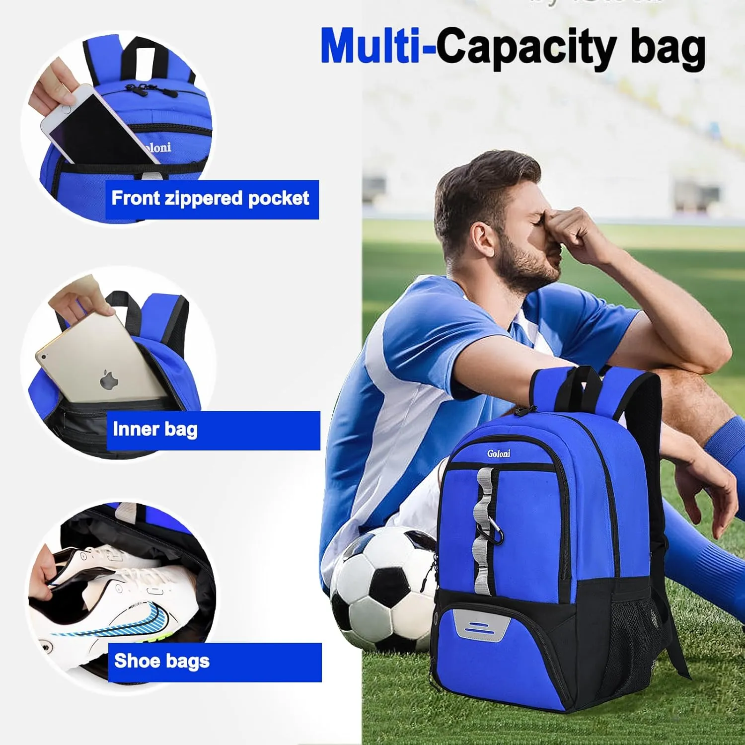 Goloni Youth Soccer Bag,Basketball Bag with Ball Compartment & Shoe Compartment,Backpack for Football Volleyball Basketball