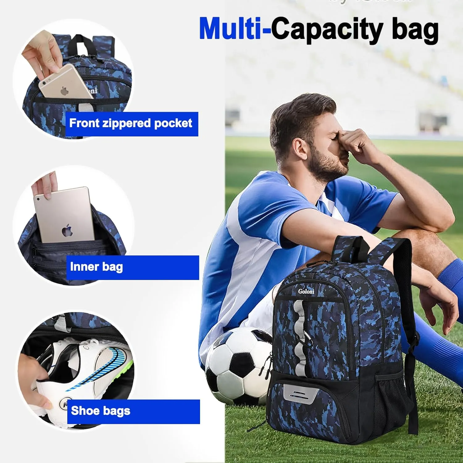 Goloni Youth Soccer Bag,Basketball Bag with Ball Compartment & Shoe Compartment,Backpack for Football Volleyball Basketball