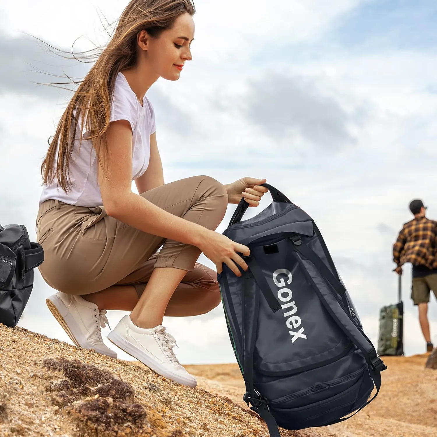 Gonex 80L Duffel Bag Backpack, Convertible to Gym Backpack and Handbag for Men Women, Water-Repellent for Hiking Camping Travelling Cycling, Dark Blue