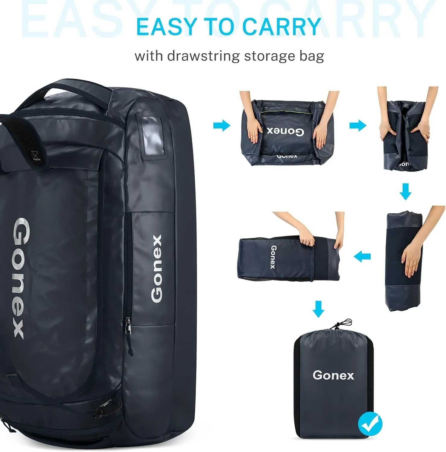 Gonex 80L Duffel Bag Backpack, Convertible to Gym Backpack and Handbag for Men Women, Water-Repellent for Hiking Camping Travelling Cycling, Dark Blue