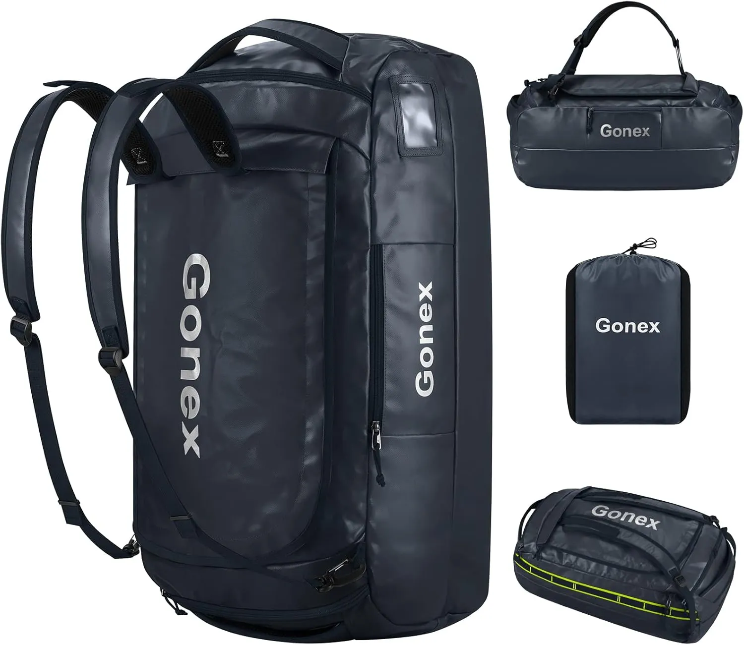 Gonex 80L Duffel Bag Backpack, Convertible to Gym Backpack and Handbag for Men Women, Water-Repellent for Hiking Camping Travelling Cycling, Dark Blue