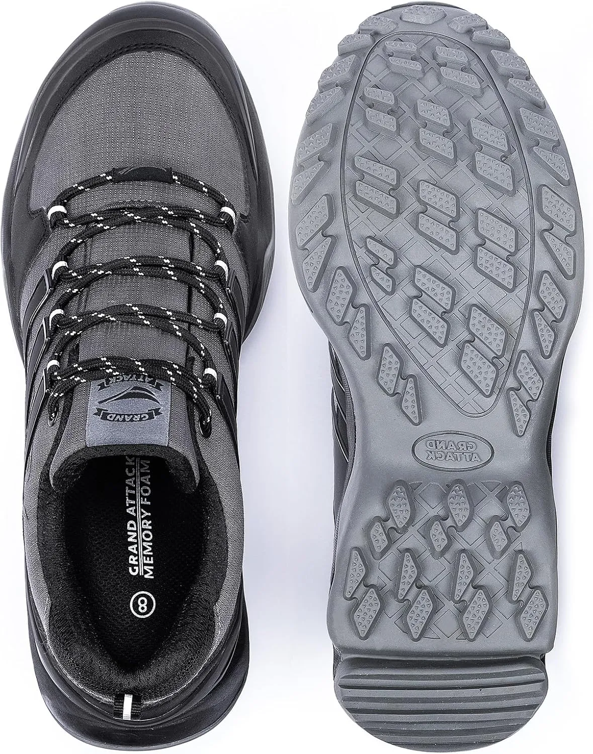 Grand Attack Men's Waterproof Hiking Shoes Trekking Backpacking Non Slip Work Shoes Low-Cut Comfortable Trail-Running Travel Sneakers