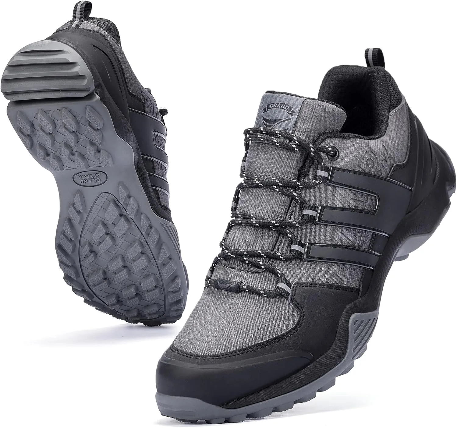 Grand Attack Men's Waterproof Hiking Shoes Trekking Backpacking Non Slip Work Shoes Low-Cut Comfortable Trail-Running Travel Sneakers