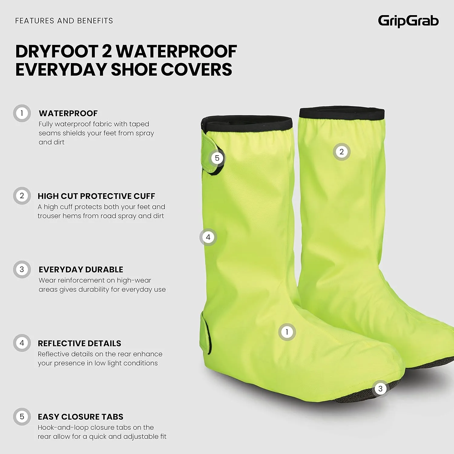 GripGrab Dryfoot 2nd Edition Bike Rain Overshoes Waterproof Shoe Covers for Everyday Cycling Long Gaiter