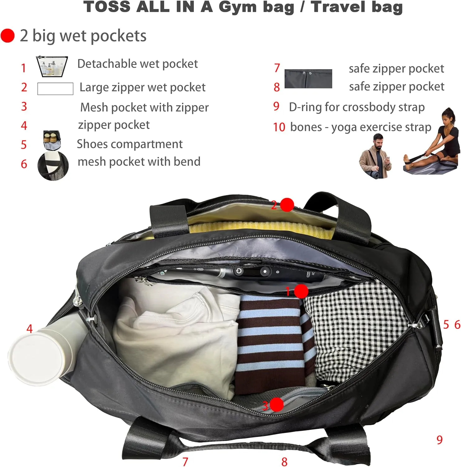 Gym Bag 3.0 Durable Designed Duffel Bag with Shoe Compartment Including 2 Detachable Wet-Compartment WoMen & Men (Army green)