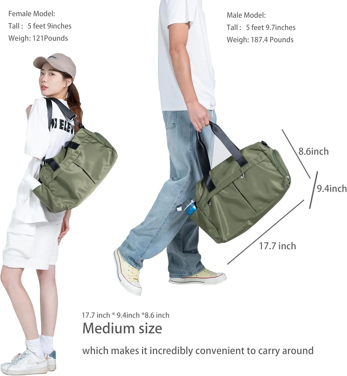 Gym Bag 3.0 Durable Designed Duffel Bag with Shoe Compartment Including 2 Detachable Wet-Compartment WoMen & Men (Army green)
