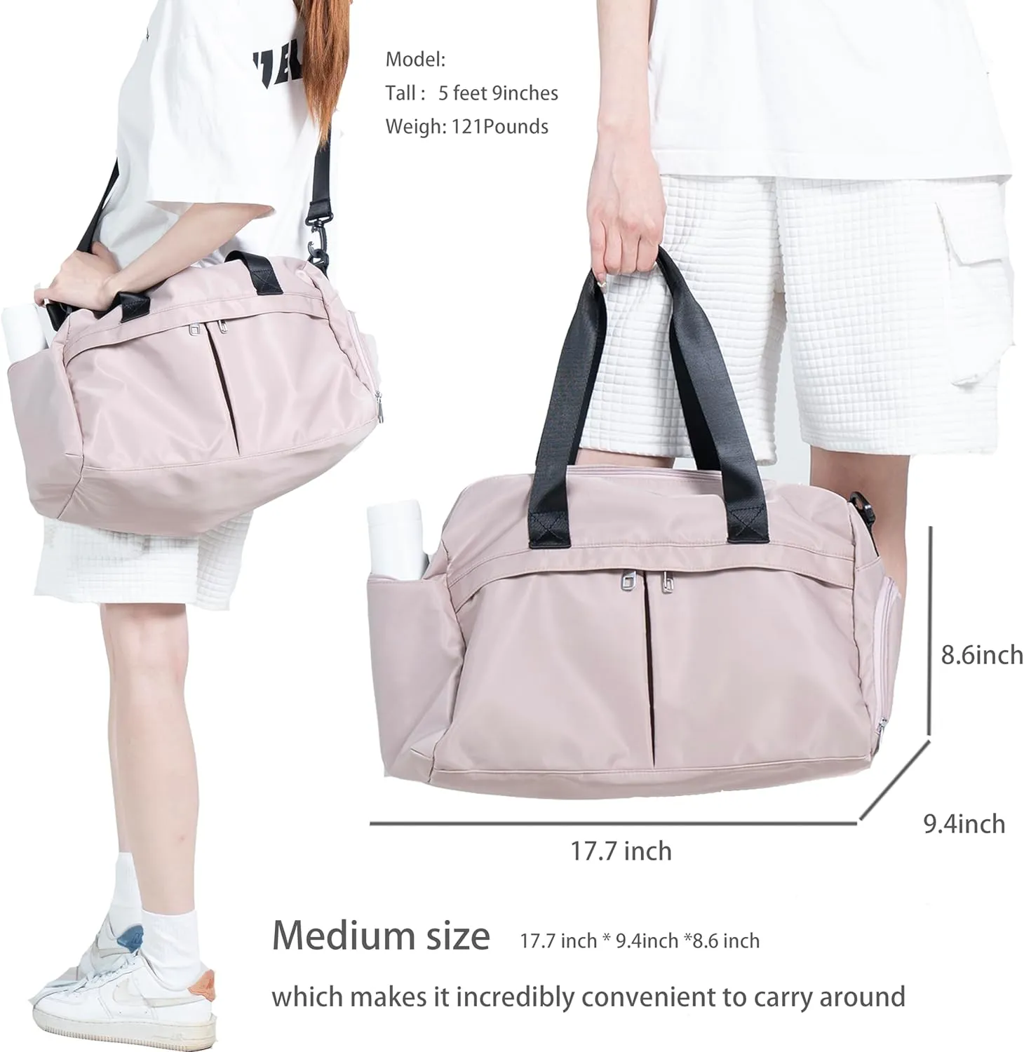 Gym Bag 3.0 Durable Designed Duffel Bag with Shoe Compartment Including 2 Detachable Wet-Compartment WoMen & Men (Peatel pink)