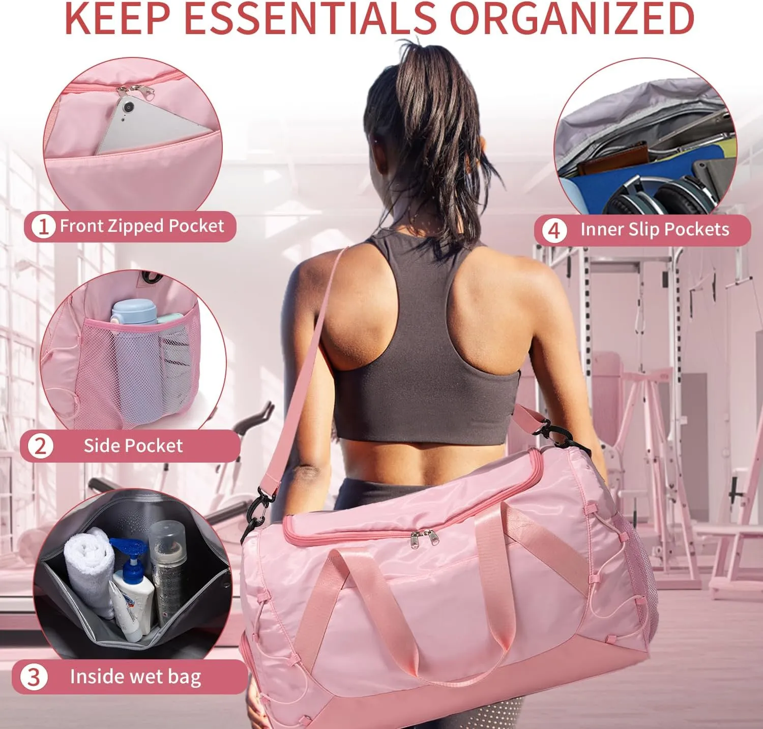 Gym Bag 36L Large Travel Duffel Bag For Men&Women Water-Resistant Sport Bags With Shoes Compartment Wet Pocket Heavy Duty Weekender Overnight Carry On Bag For Gym, Yoga, Swim, Travel