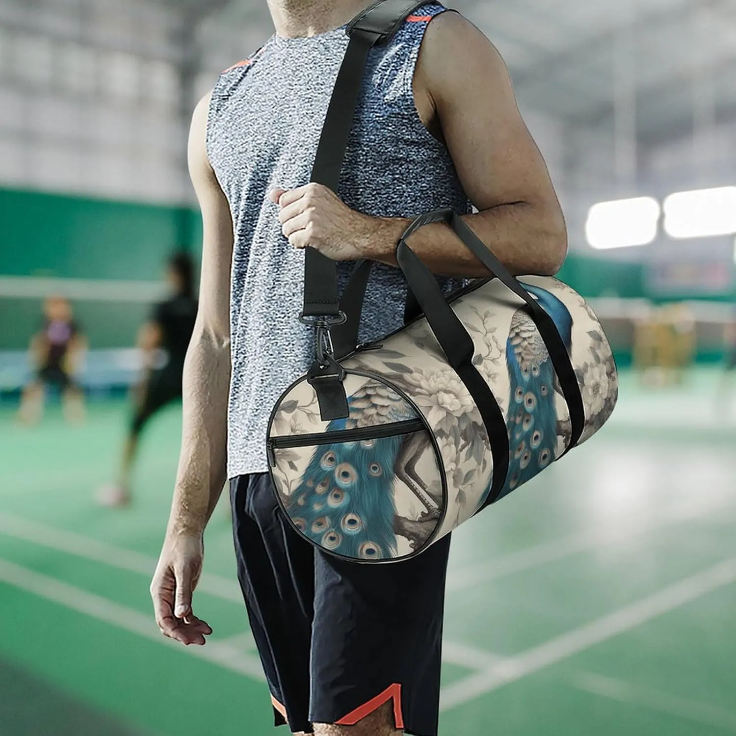 Gym Bag A Blue Peacock Duffel Bag for Men Women Overnight Bag with Shoe Compartment Workout Bags