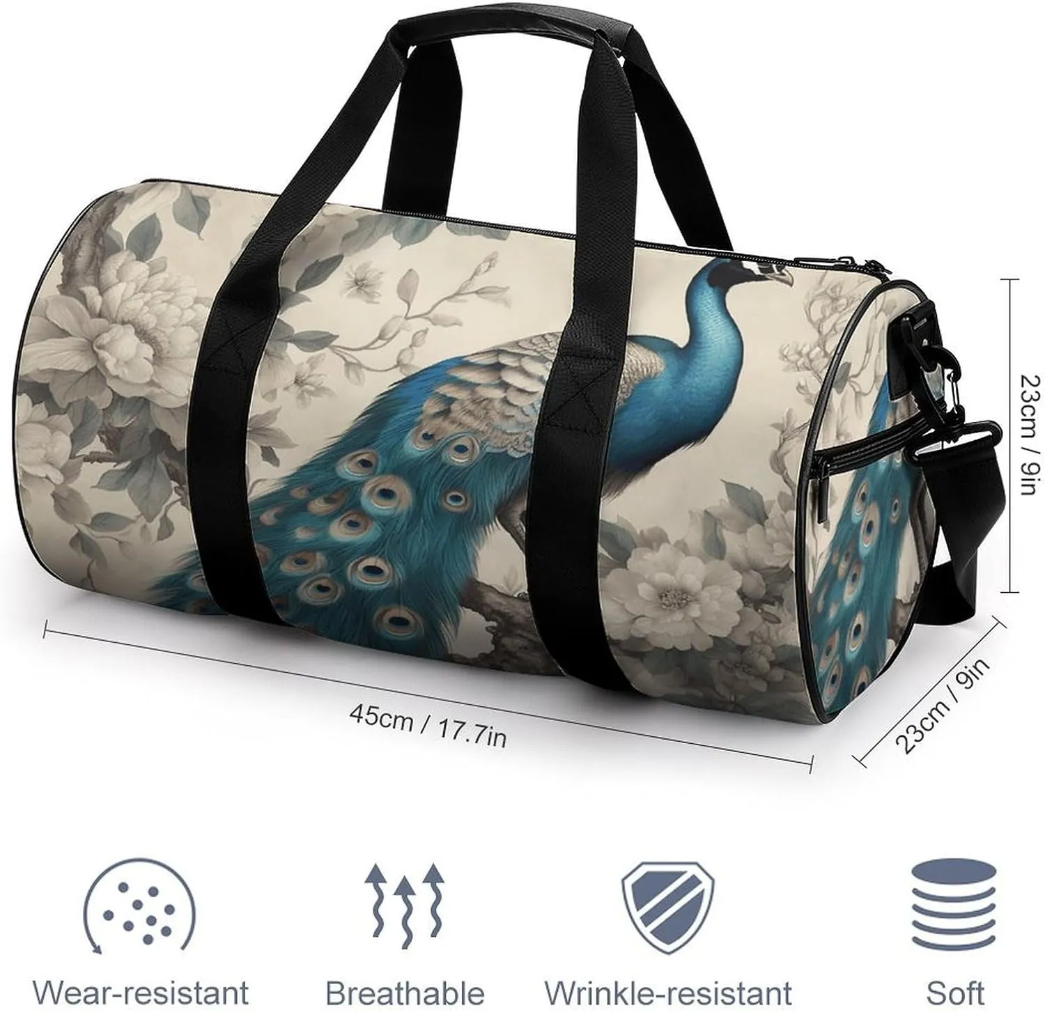 Gym Bag A Blue Peacock Duffel Bag for Men Women Overnight Bag with Shoe Compartment Workout Bags