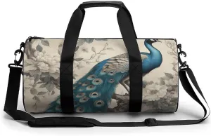 Gym Bag A Blue Peacock Duffel Bag for Men Women Overnight Bag with Shoe Compartment Workout Bags