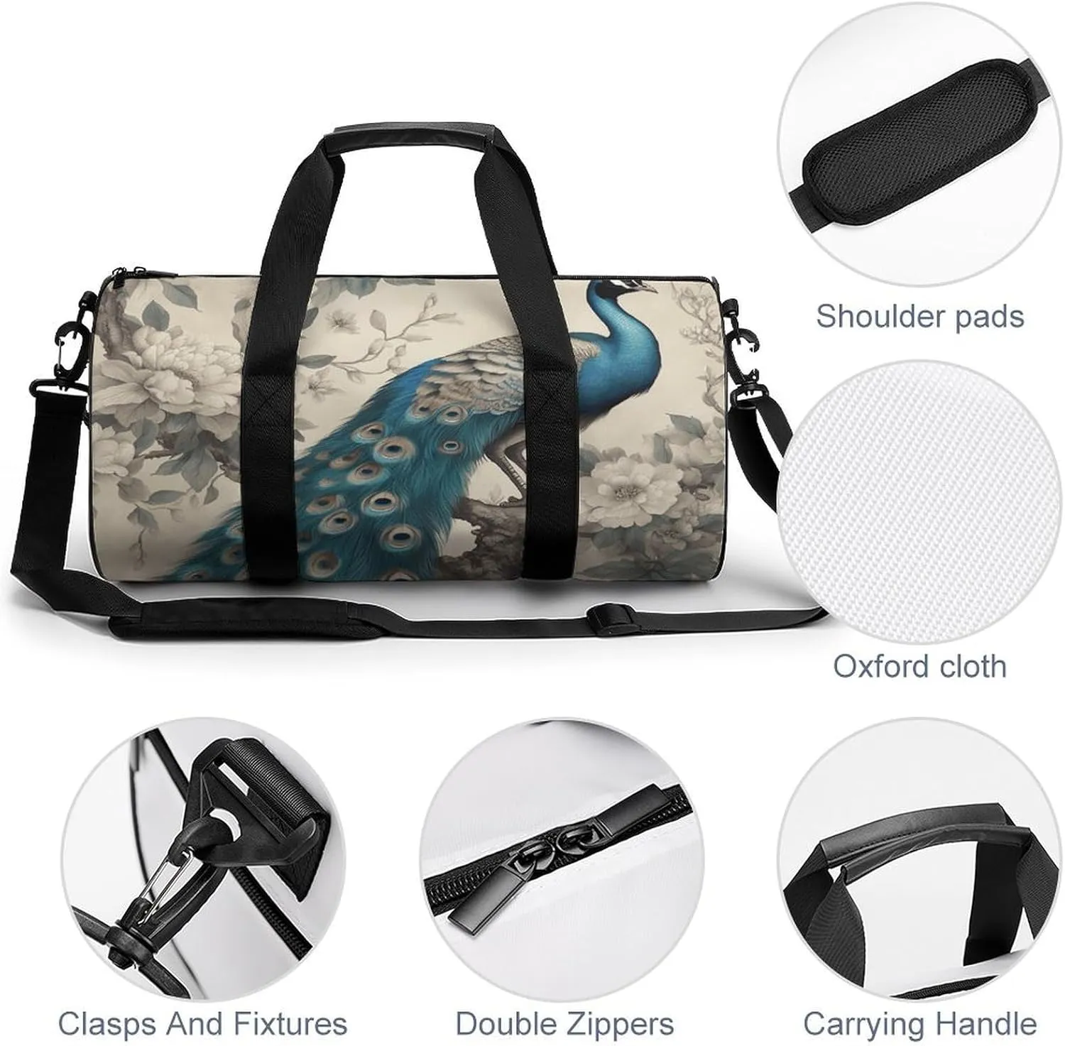 Gym Bag A Blue Peacock Duffel Bag for Men Women Overnight Bag with Shoe Compartment Workout Bags
