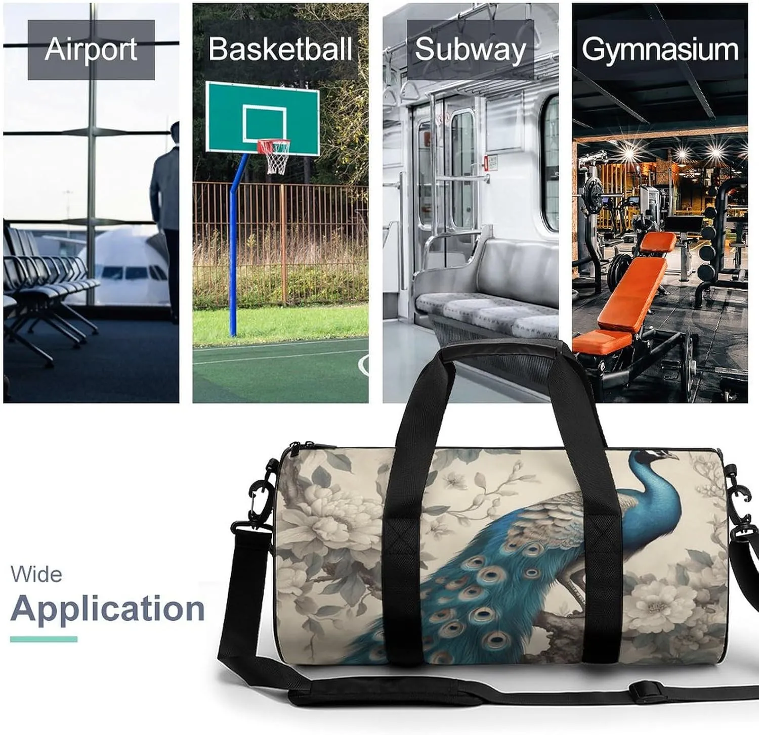 Gym Bag A Blue Peacock Duffel Bag for Men Women Overnight Bag with Shoe Compartment Workout Bags