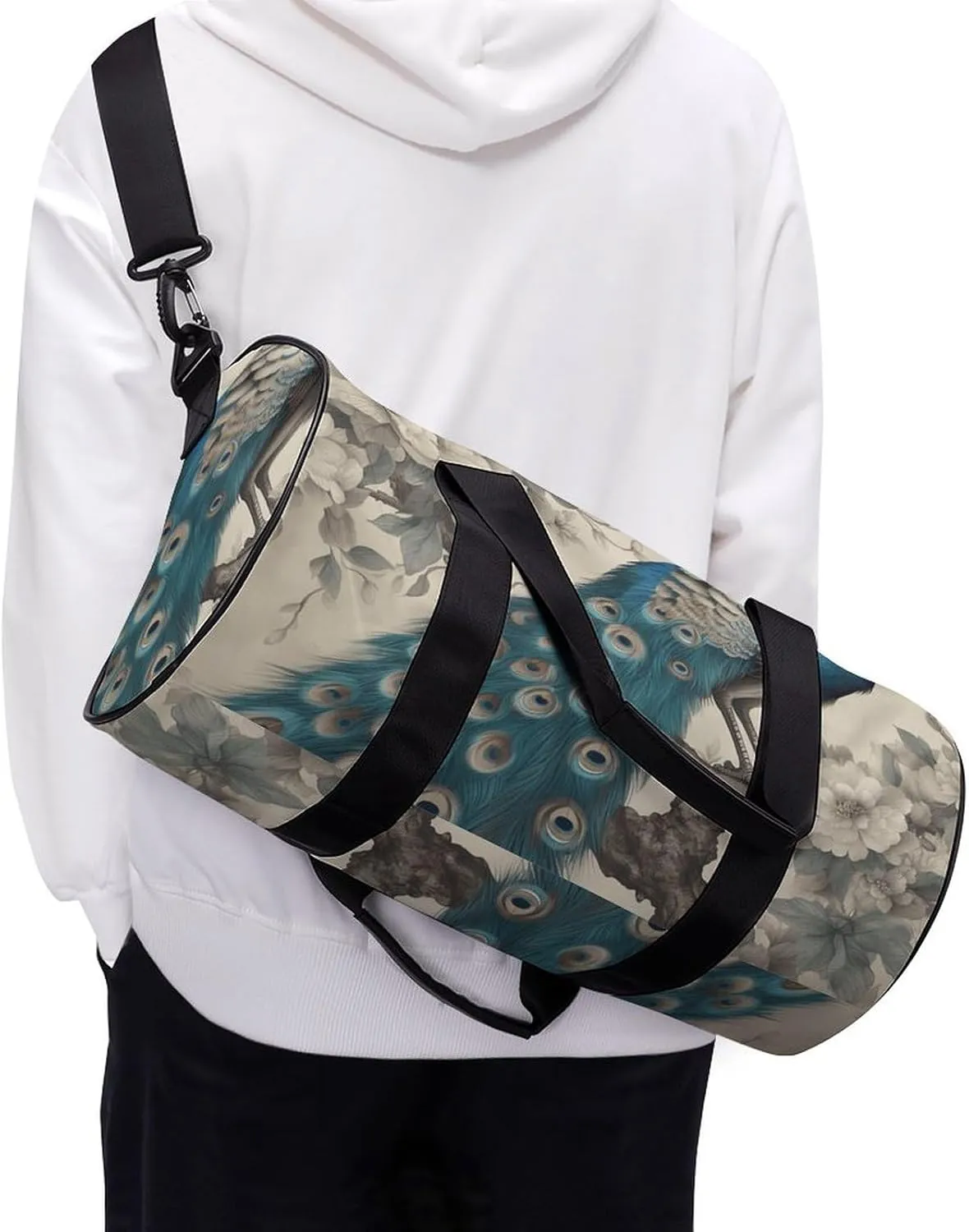 Gym Bag A Blue Peacock Duffel Bag for Men Women Overnight Bag with Shoe Compartment Workout Bags