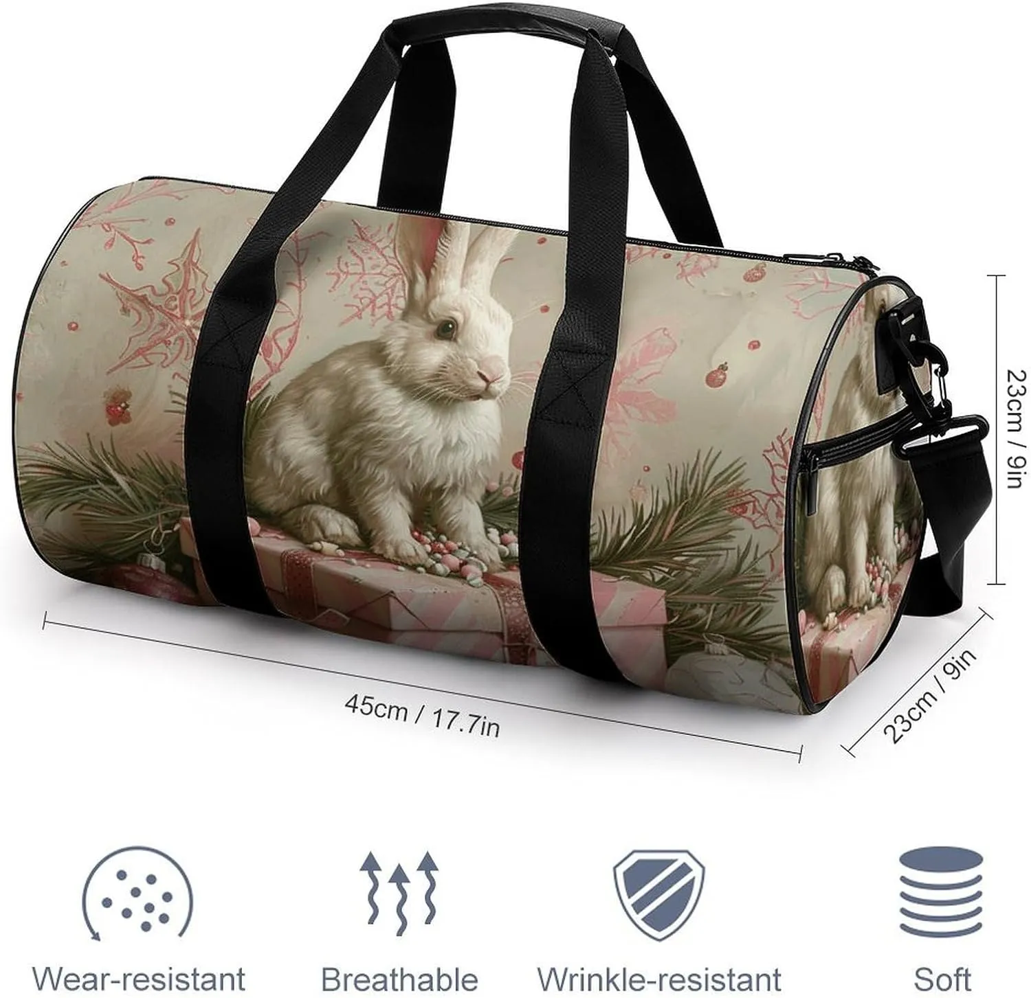 Gym Bag A White Rabbit Duffel Bag for Men Women Overnight Bag with Shoe Compartment Workout Bags