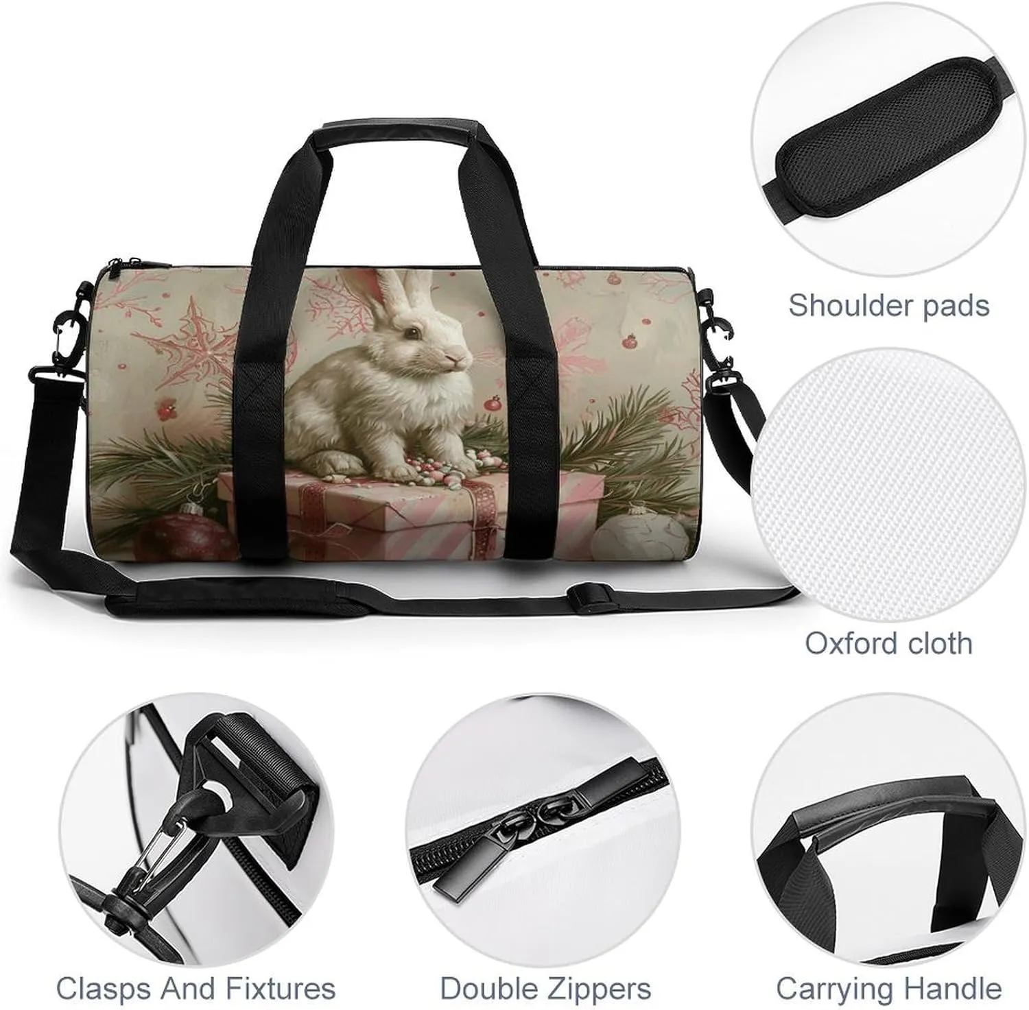 Gym Bag A White Rabbit Duffel Bag for Men Women Overnight Bag with Shoe Compartment Workout Bags