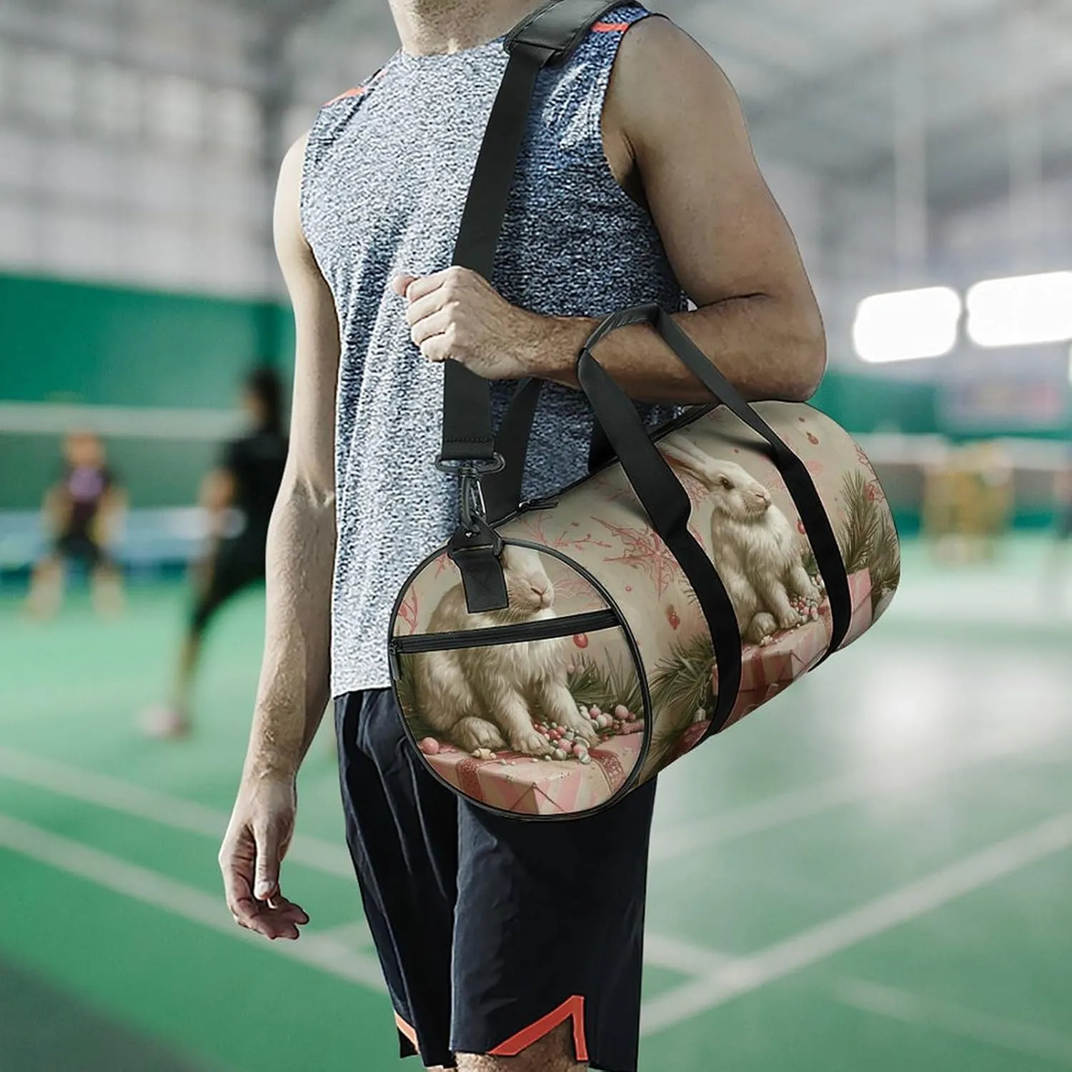 Gym Bag A White Rabbit Duffel Bag for Men Women Overnight Bag with Shoe Compartment Workout Bags