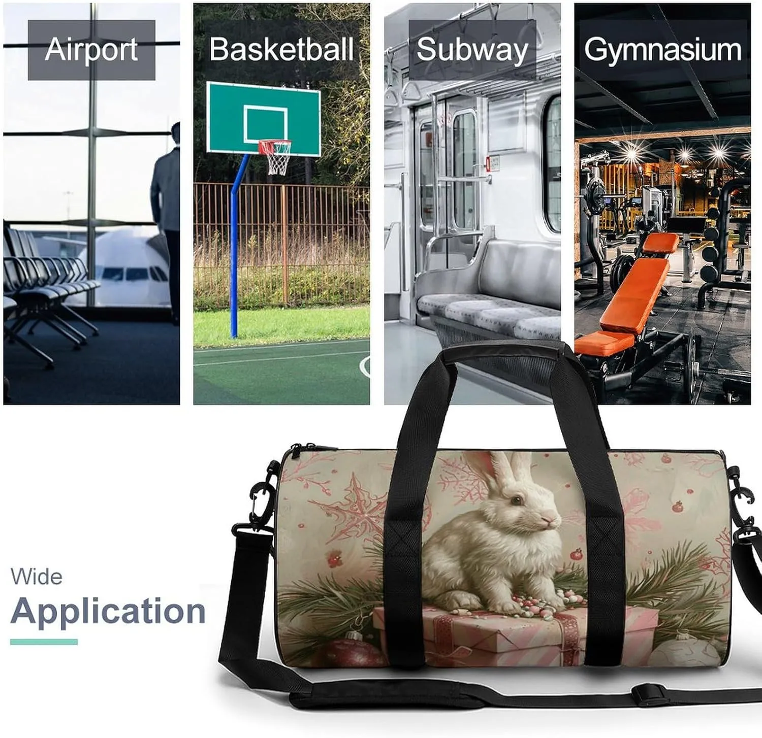 Gym Bag A White Rabbit Duffel Bag for Men Women Overnight Bag with Shoe Compartment Workout Bags