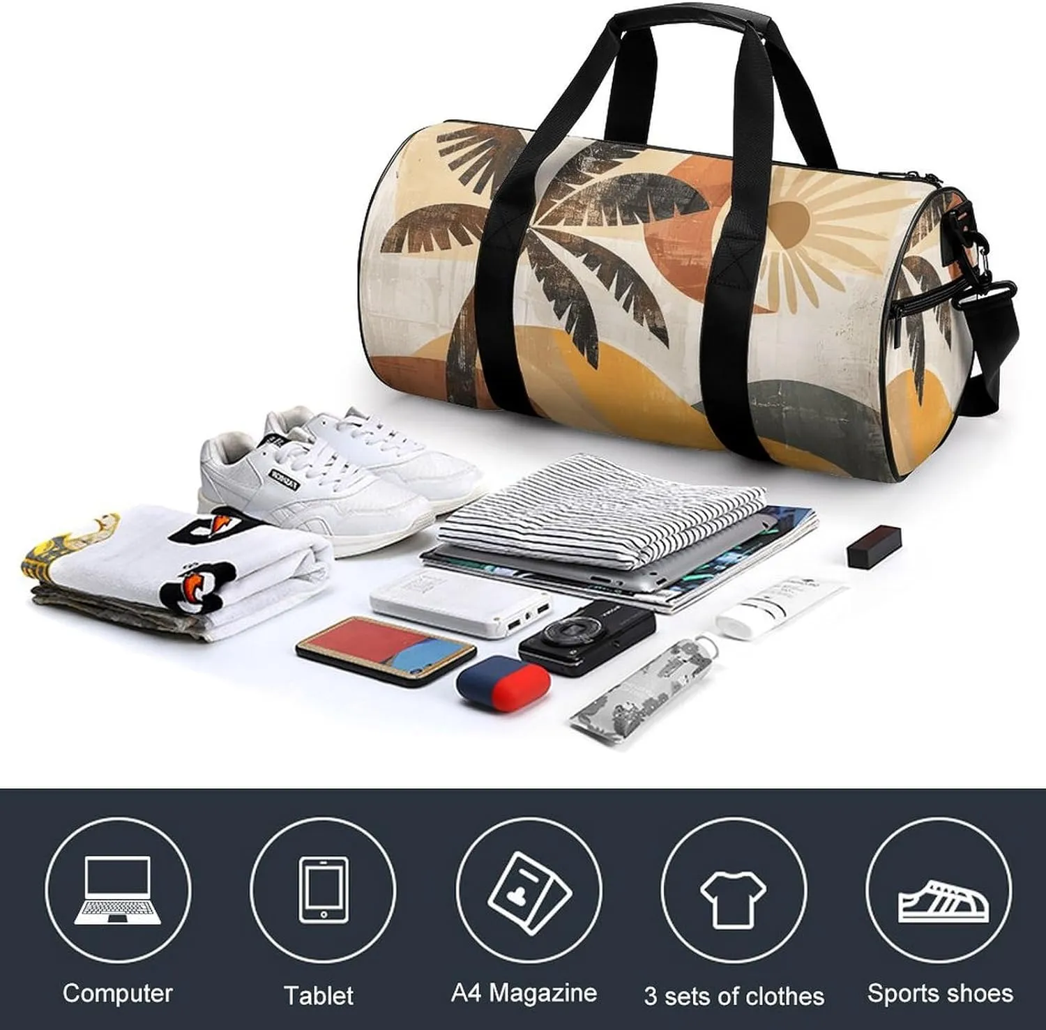 Gym Bag Abstract Palm Tree Duffel Bag for Men Women Overnight Bag with Shoe Compartment Workout Bags