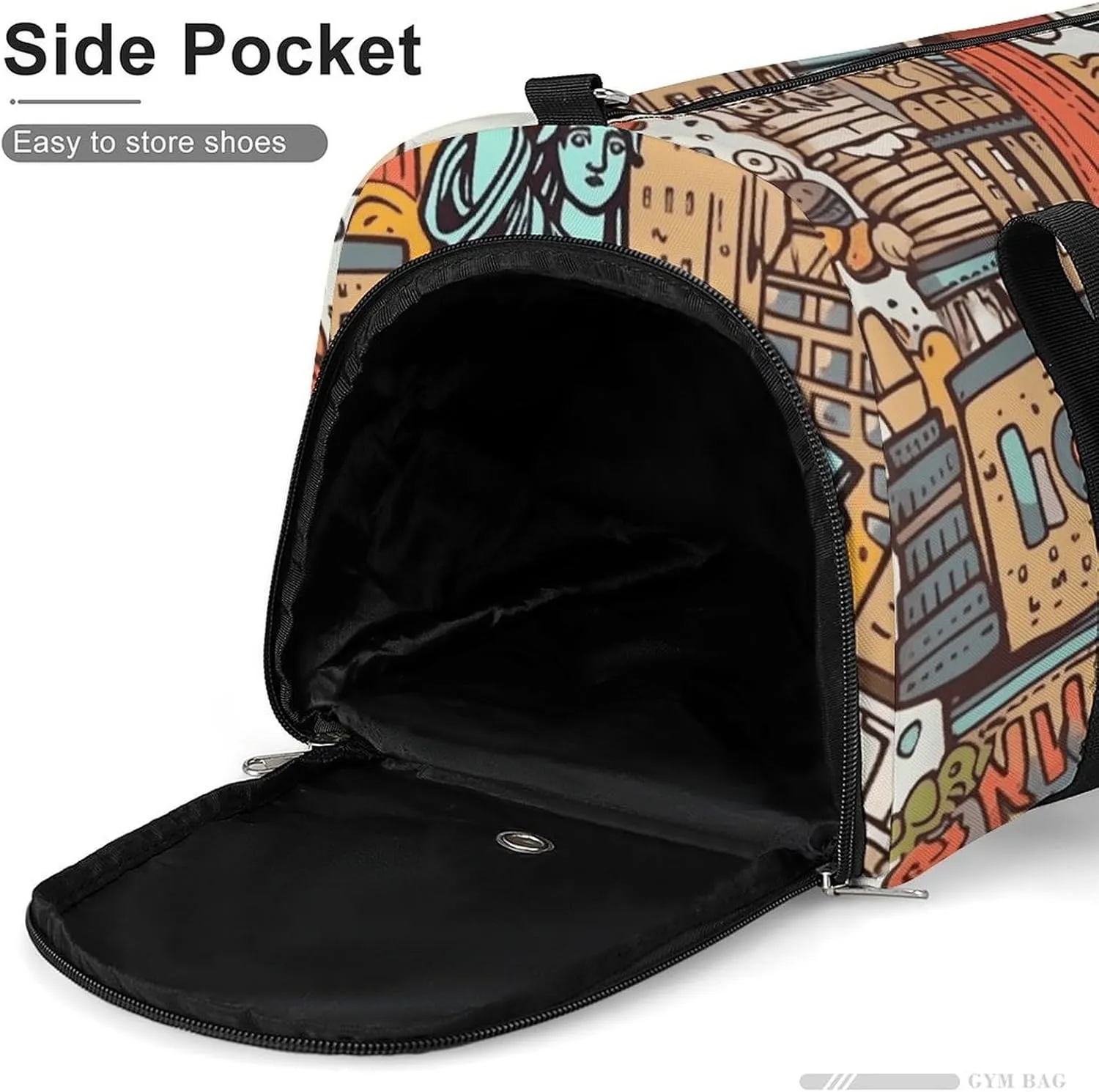 Gym Bag American Theme Art Duffel Bag for Men Women Overnight Bag with Shoe Compartment Workout Bags