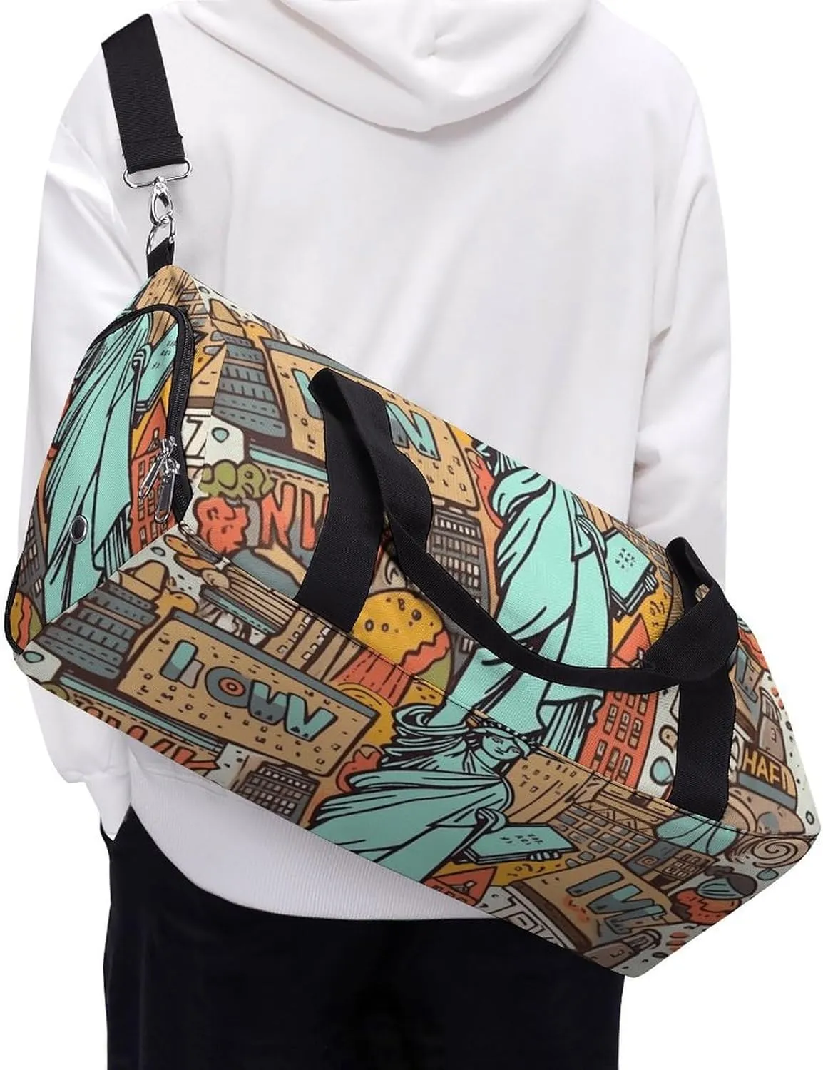 Gym Bag American Theme Art Duffel Bag for Men Women Overnight Bag with Shoe Compartment Workout Bags