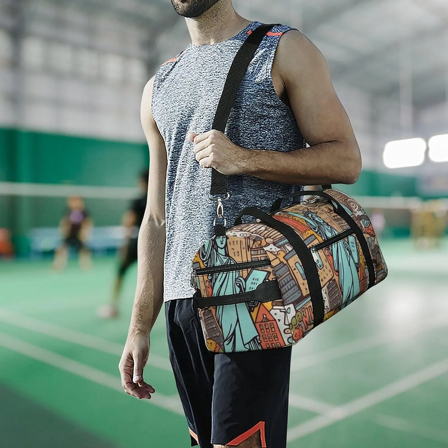 Gym Bag American Theme Art Duffel Bag for Men Women Overnight Bag with Shoe Compartment Workout Bags