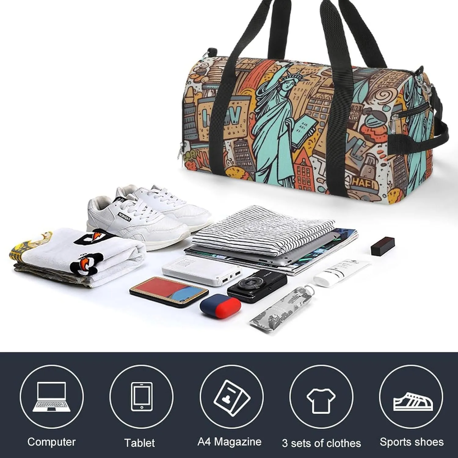 Gym Bag American Theme Art Duffel Bag for Men Women Overnight Bag with Shoe Compartment Workout Bags