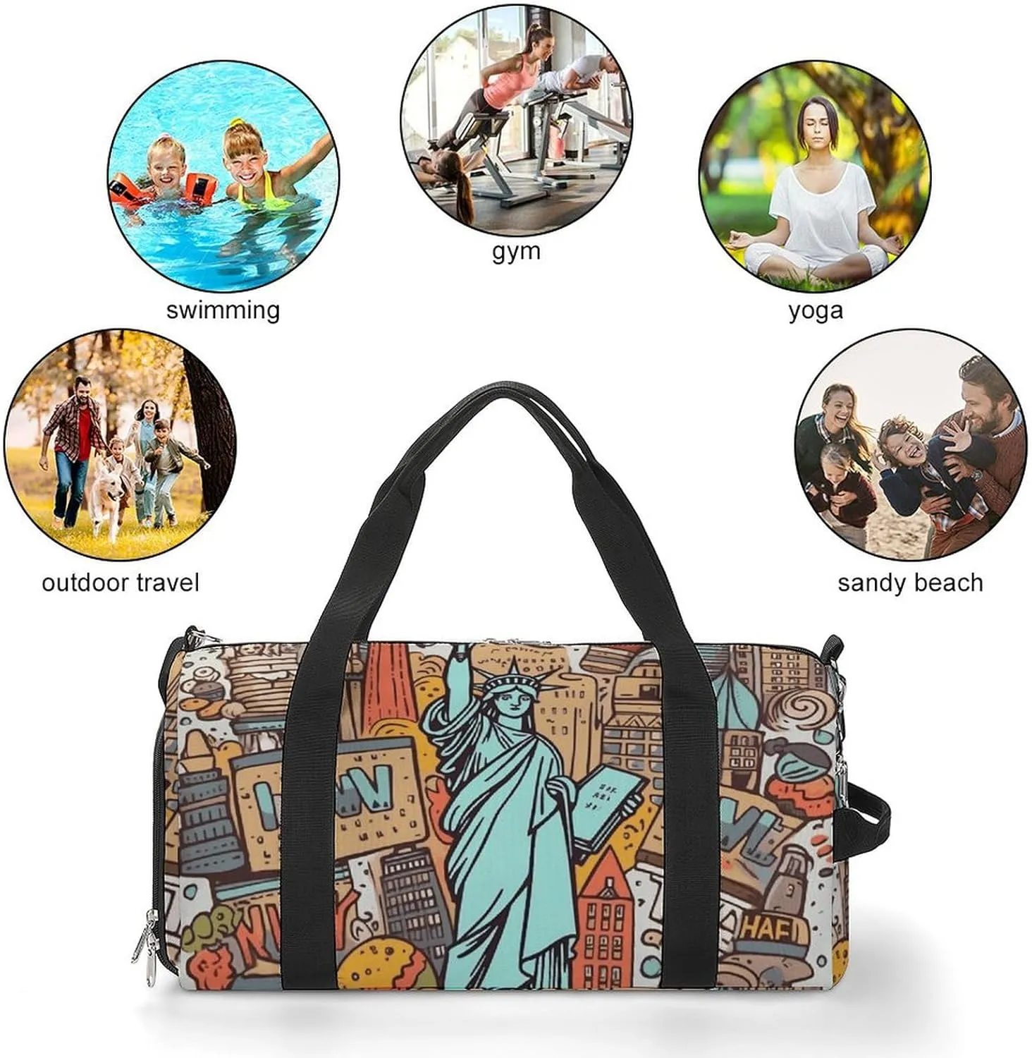 Gym Bag American Theme Art Duffel Bag for Men Women Overnight Bag with Shoe Compartment Workout Bags
