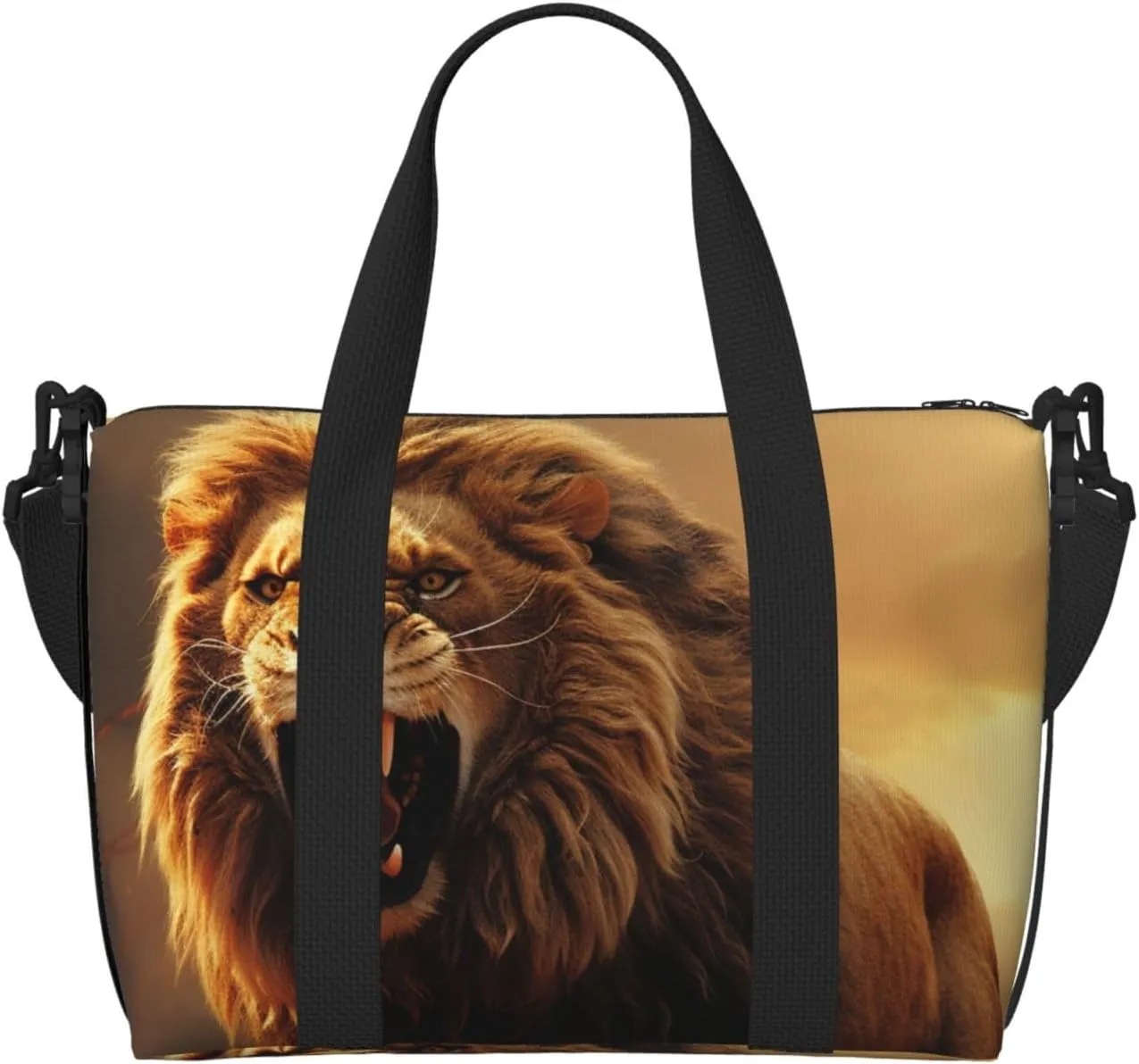 Gym Bag Angry Roaring Lion Duffel Bag for Men Women Travel Overnight Bag with Shoe Compartment Workout Bags