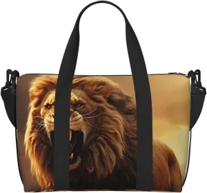 Gym Bag Angry Roaring Lion Duffel Bag for Men Women Travel Overnight Bag with Shoe Compartment Workout Bags