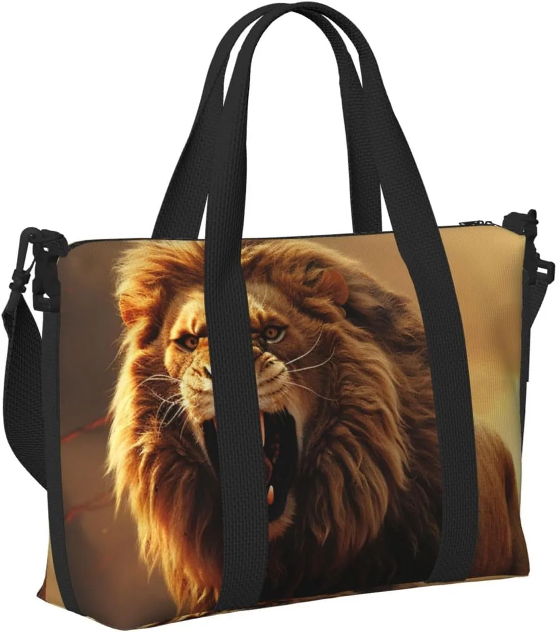 Gym Bag Angry Roaring Lion Duffel Bag for Men Women Travel Overnight Bag with Shoe Compartment Workout Bags