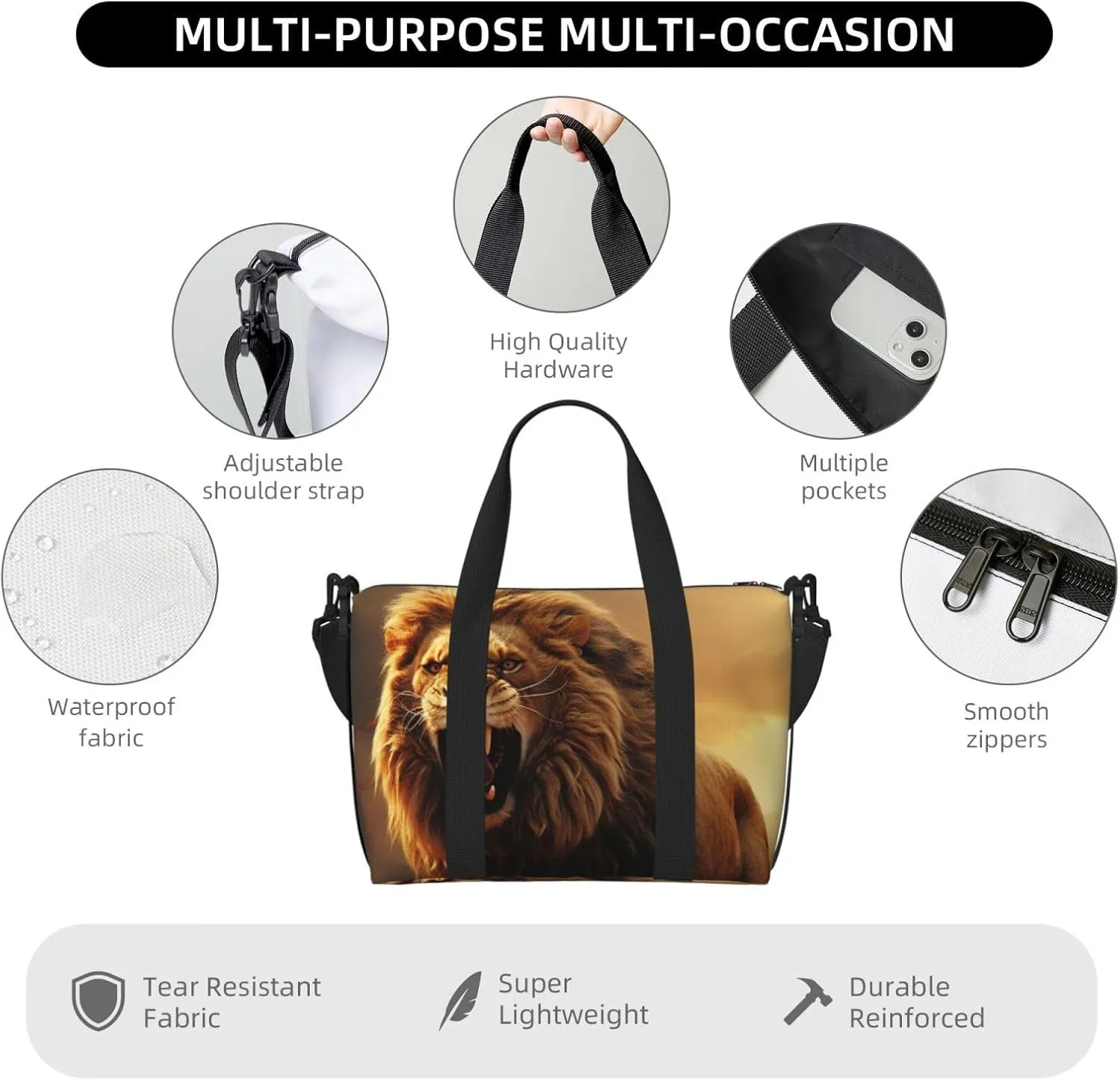 Gym Bag Angry Roaring Lion Duffel Bag for Men Women Travel Overnight Bag with Shoe Compartment Workout Bags