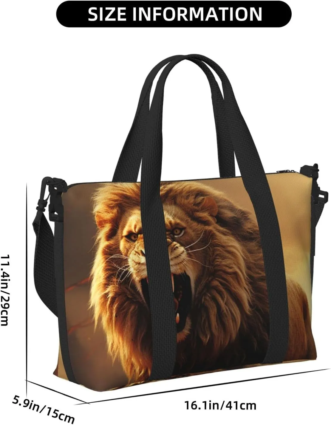 Gym Bag Angry Roaring Lion Duffel Bag for Men Women Travel Overnight Bag with Shoe Compartment Workout Bags