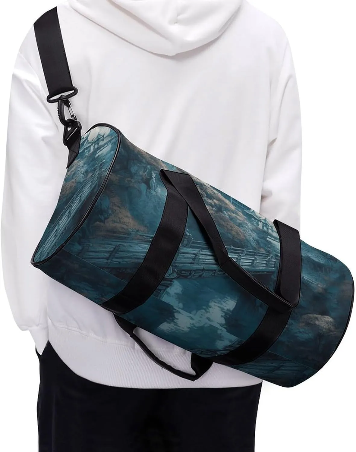 Gym Bag Asian Style Painting Duffel Bag for Men Women Overnight Bag with Shoe Compartment Workout Bags