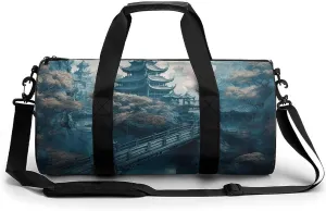 Gym Bag Asian Style Painting Duffel Bag for Men Women Overnight Bag with Shoe Compartment Workout Bags