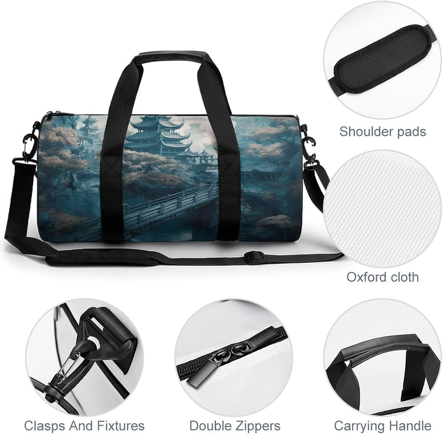 Gym Bag Asian Style Painting Duffel Bag for Men Women Overnight Bag with Shoe Compartment Workout Bags
